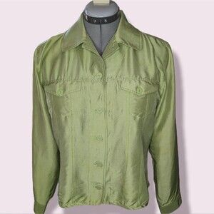 Women's Transitions Light Green Collared Silk Shirt, Large